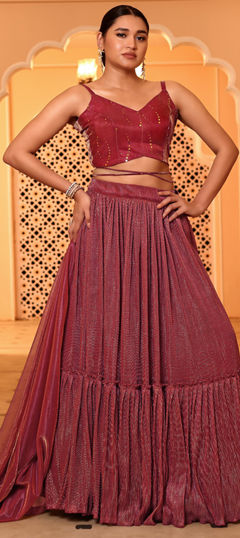 Festive, Reception, Wedding Red and Maroon color Lehenga in Net fabric with Flared Printed, Sequence work : 1968983