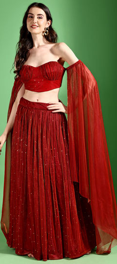 Pink and Majenta color Lehenga in Net fabric with Sequence, Thread work