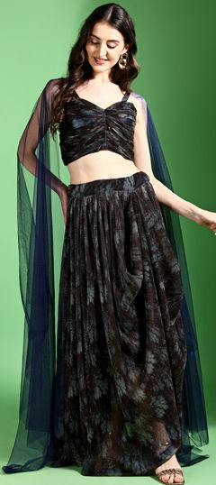 Black and Grey, Blue color Lehenga in Net fabric with Sequence, Thread work