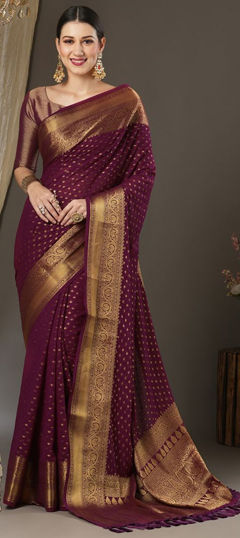 Pink and Majenta color Saree in Georgette fabric with Weaving work