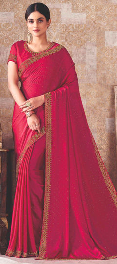 Bridal, Traditional, Wedding Red and Maroon color Saree in Silk fabric with South Stone work : 1969050