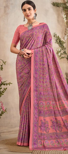 Pink and Majenta color Saree in Crepe Silk fabric with Floral, Printed work