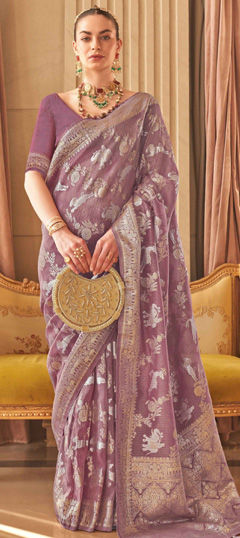 Purple and Violet color Saree in Silk fabric with Weaving, Zari work