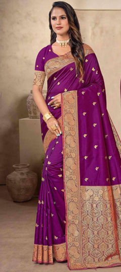 Purple and Violet color Saree in Silk fabric with Weaving, Zari work