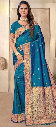 Blue color Saree in Silk fabric with Weaving, Zari work