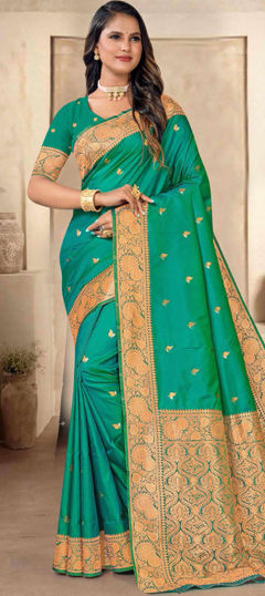 Green color Saree in Silk fabric with Weaving, Zari work