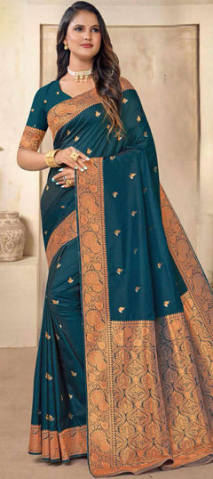 Blue color Saree in Silk fabric with Weaving, Zari work