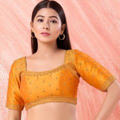 Yellow color Blouse in Silk fabric with Embroidered, Thread, Zari work