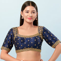 Blue color Blouse in Silk fabric with Embroidered, Thread, Zari work