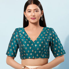 Blue color Blouse in Brocade fabric with Weaving work