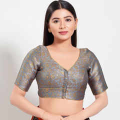 Black and Grey color Blouse in Brocade fabric with Weaving work