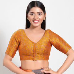 Yellow color Blouse in Brocade fabric with Weaving work