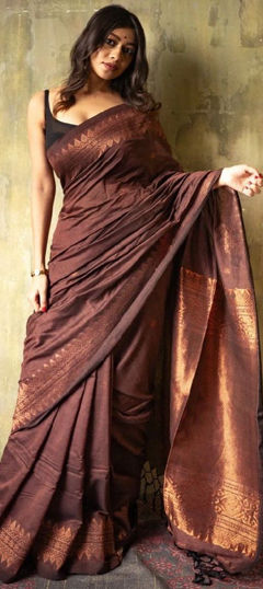 Festive, Traditional Beige and Brown color Saree in Art Silk fabric with South Weaving work : 1969262