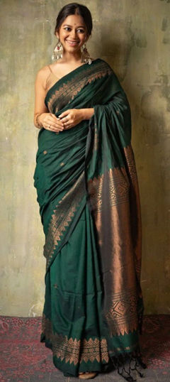 Festive, Traditional Green color Saree in Art Silk fabric with South Weaving work : 1969264