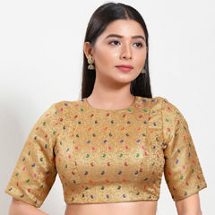 Gold color Blouse in Brocade fabric with Weaving work