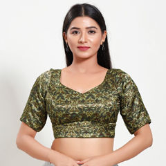 Green color Blouse in Silk fabric with Weaving work