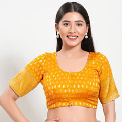 Yellow color Blouse in Brocade fabric with Weaving work