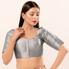 Black and Grey color Blouse in Brocade fabric with Weaving work
