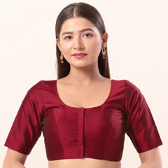 Red and Maroon color Blouse in Brocade fabric with Weaving work
