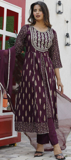 Festive, Party Wear Purple and Violet color Salwar Kameez in Rayon fabric with Straight Embroidered work : 1969427