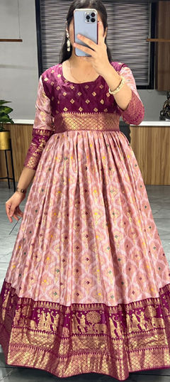 Pink and Majenta color Gown in Silk fabric with Printed work