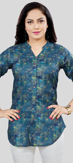 Blue color Tops and Shirts in Blended Cotton fabric with Printed work