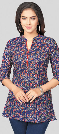 Casual, Summer Blue color Tops and Shirts in Blended Cotton fabric with Printed work : 1969476