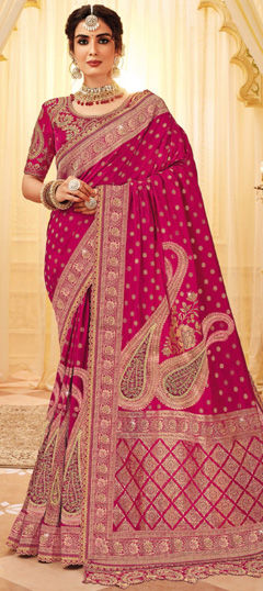 Pink and Majenta color Saree in Silk fabric with Embroidered, Sequence, Thread, Weaving, Zari work