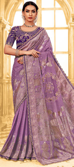 Bridal, Traditional, Wedding Purple and Violet color Saree in Silk fabric with South Embroidered, Sequence, Thread, Weaving, Zari work : 1969544