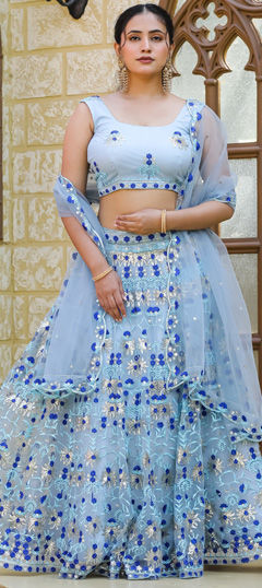 Bridal, Wedding Blue color Lehenga in Net fabric with A Line Embroidered, Sequence, Thread work : 1969599