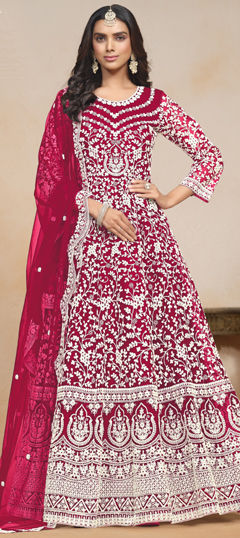 Pink and Majenta color Salwar Kameez in Net fabric with Embroidered, Resham, Thread work