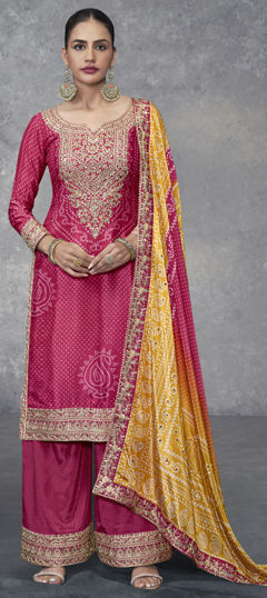 Pink and Majenta color Salwar Kameez in Silk fabric with Digital Print work