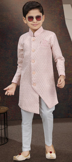 Party Wear Pink and Majenta color Boys Sherwani in Jacquard fabric with Thread work : 1969682