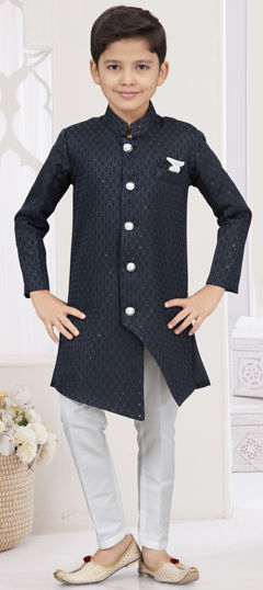 Party Wear Blue color Boys Sherwani in Jacquard fabric with Thread work : 1969683