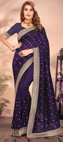 Purple and Violet color Saree in Art Silk fabric with Embroidered, Thread, Zari work