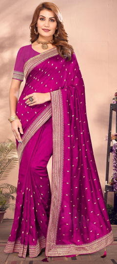 Pink and Majenta color Saree in Art Silk fabric with Embroidered, Thread, Zari work