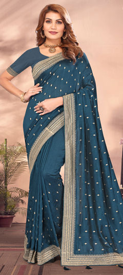 Blue color Saree in Art Silk fabric with Embroidered, Thread, Zari work