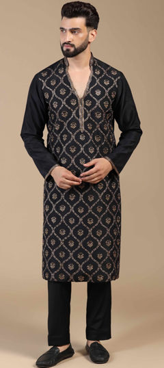 Black and Grey color Kurta Pyjamas in Viscose fabric with Dabka, Embroidered, Sequence work