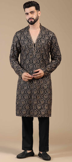 Black and Grey color Kurta Pyjamas in Viscose fabric with Embroidered, Sequence, Thread, Zari work