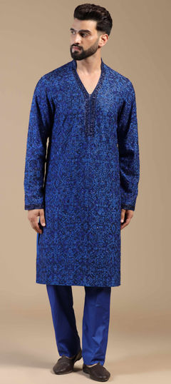 Blue color Kurta Pyjamas in Viscose fabric with Embroidered, Sequence, Thread, Zari work