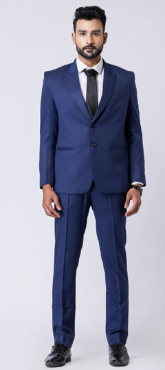 Reception, Wedding Blue color 2 Piece Suit (without shirt) in Polyester Silk fabric with Thread work : 1970150