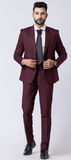 Reception, Wedding Purple and Violet color 2 Piece Suit (without shirt) in Polyester Silk fabric with Thread work : 1970152