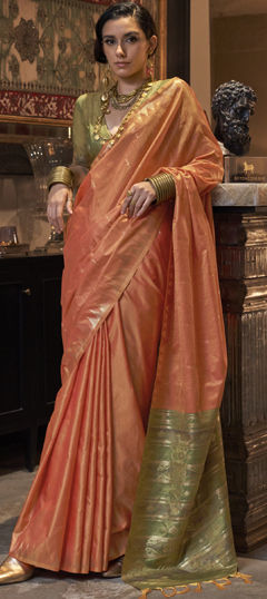 Festive, Party Wear, Traditional Orange color Saree in Tussar Silk fabric with South Weaving work : 1970178