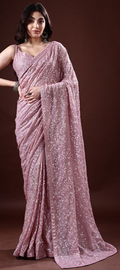 Festive, Reception, Wedding Purple and Violet color Saree in Georgette fabric with Classic Sequence work : 1970196