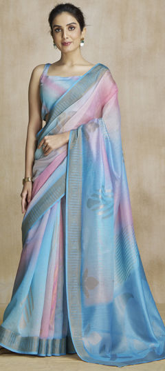 Blue color Saree in Art Silk fabric with Printed work