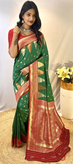 Green color Saree in Silk fabric with Weaving work