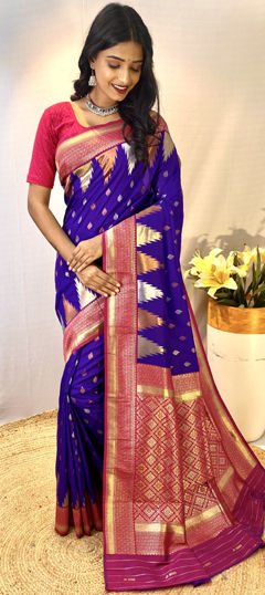 Blue color Saree in Silk fabric with Weaving work