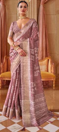 Purple and Violet color Saree in Silk fabric with Digital Print work