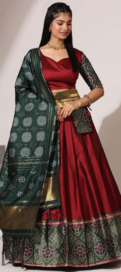 Festive, Reception Red and Maroon color Lehenga in Silk fabric with Flared Printed work : 1970286