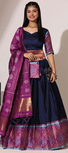 Festive, Reception Blue color Lehenga in Silk fabric with Flared Printed work : 1970287